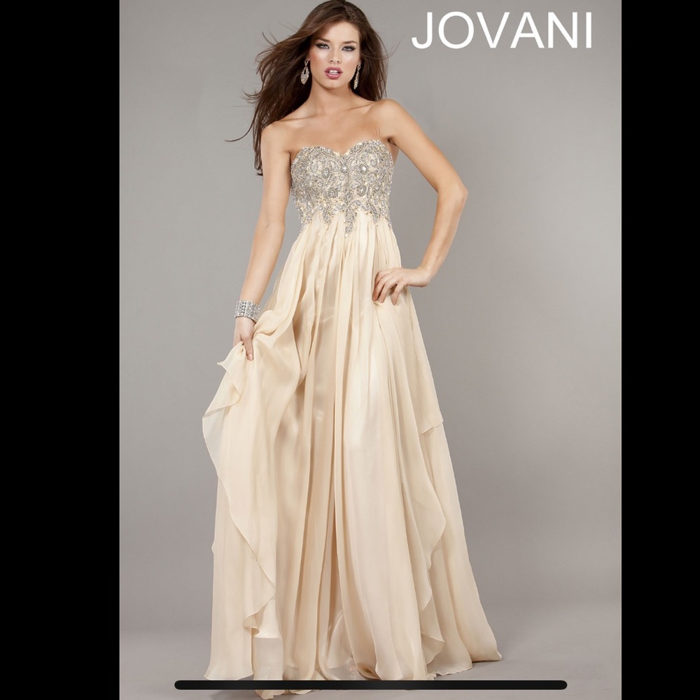 Jovani Strapless Beaded Gold Gown - Picture 1 of 4